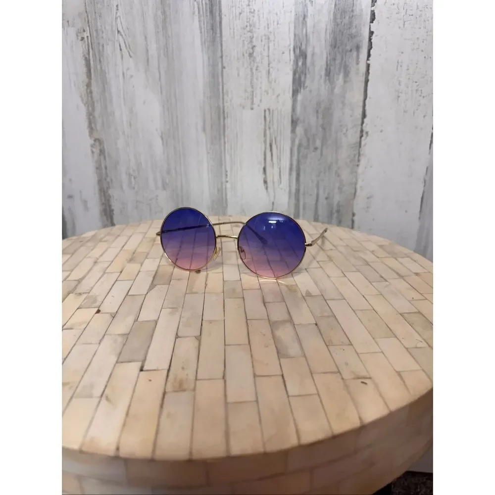 Round Gold Frame Sunglasses with Purple to Pink Ombre Lenses